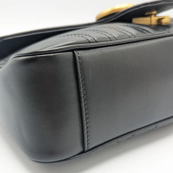 Authentic Gucci Black Leather Marmont Small Flap Shoulder Chain Crossbody Bag - Picture 7 of 13